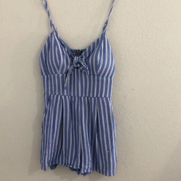 Blue and White Striped ROMWE Romper - Picture 1 of 2